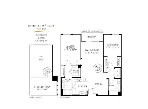Infinity with loft floor plan 2am two bedroom layout at 360 Luxury Apartments, California, 92122