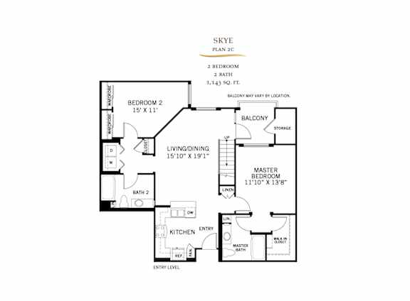 Skye floor plan 2c two bedroom layout at 360 Luxury Apartments, San Diego
