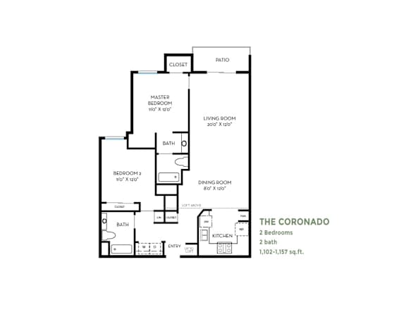 2 bed 2 bath floorplan with balcony at Costa Verde Village Apartments, San Diego, CA 92122