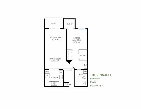 The pinnacle one bedroom floor plan at Costa Verde Village Apartments, San Diego, California
