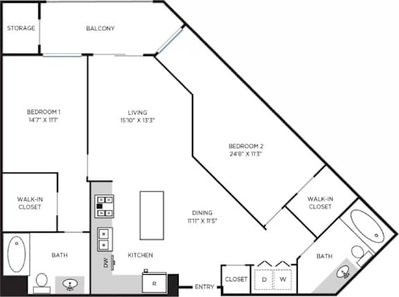 Reserve 2D Floor Plan at Casa Mira View Apartments, San Diego, CA, 92126