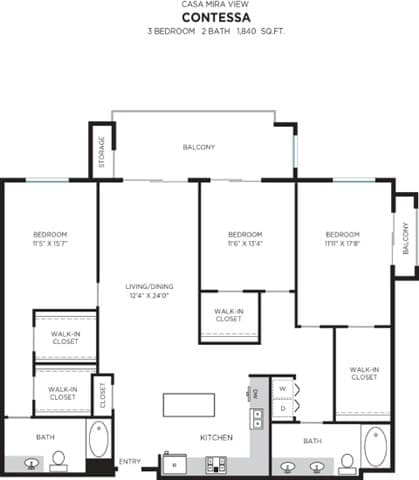 Contessa Floor Plan at Casa Mira View Apartments, California