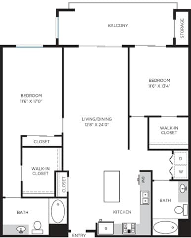 Tesoro Floor Plan at Casa Mira View Apartments, San Diego