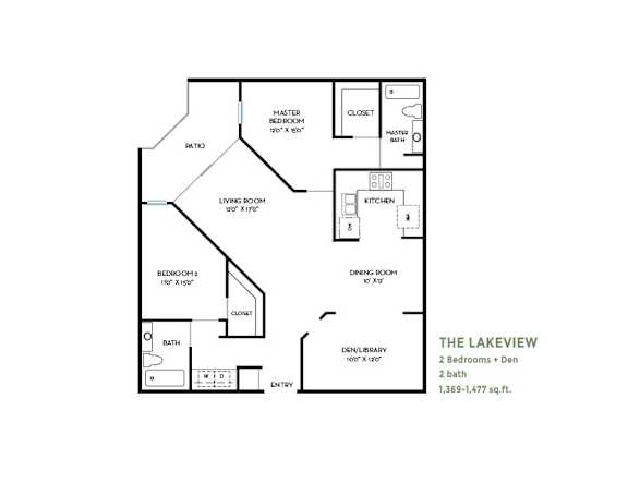 The lakeview two bedroom plus den layout at Costa Verde Village Apartments, San Diego, California