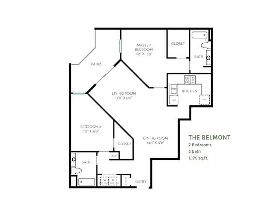 The belmont 1176 square foot apartment layout at Costa Verde Village Apartments, California, 92122
