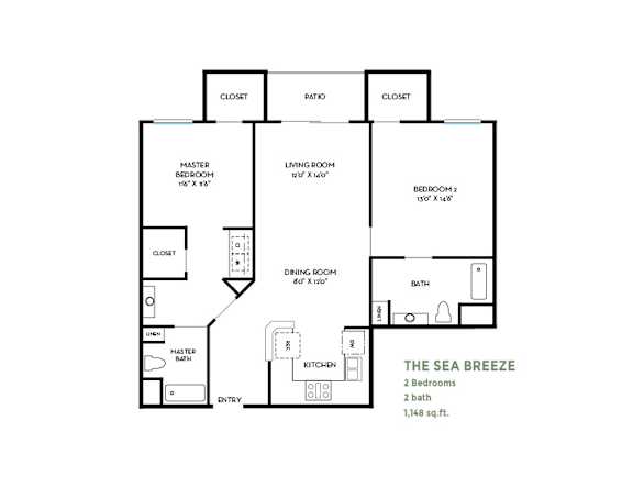 The sea breeze two bedroom apartment layout at Costa Verde Village Apartments, San Diego, 92122