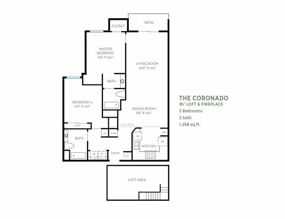 2 bed two bathroom floorplan with loft at Costa Verde Village Apartments, San Diego, 92122