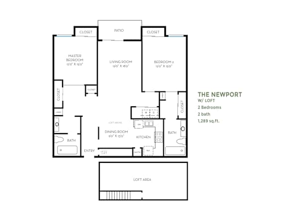 Two bedroom 2 bathroom floorplan with loft at Costa Verde Village Apartments, San Diego, California