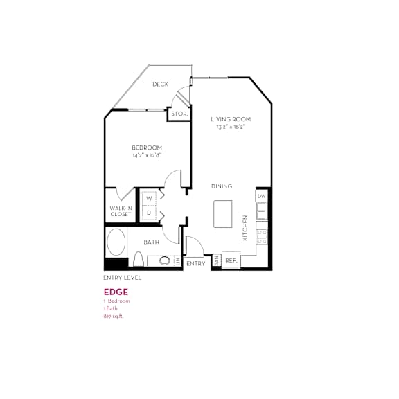 Edge floor plan with one bedroom and one bath at Metropolis Apartments, IRVINE, CA 92614