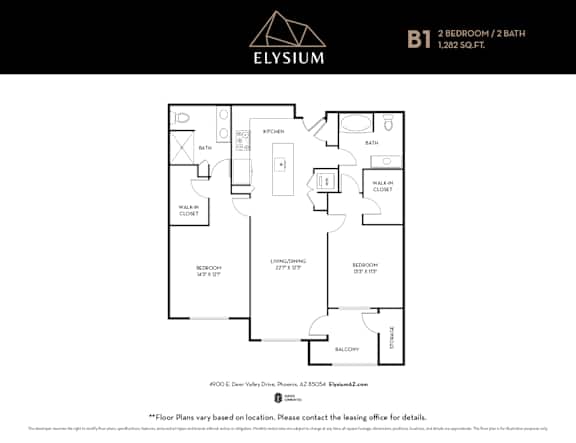 B1 Floor Plan Unit at Elysium, Phoenix, Arizona