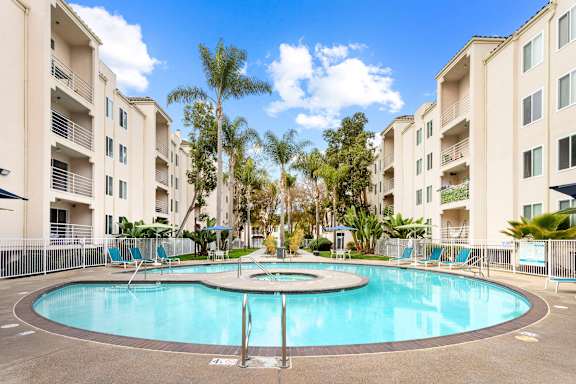 Round Swimming Pool at La Regencia Apartments in University City, San Diego, CA