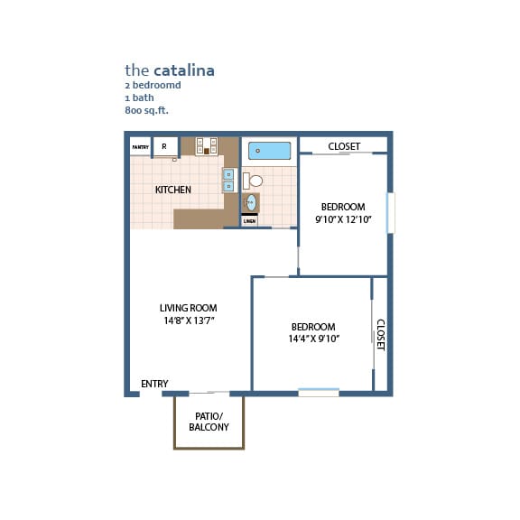 Floor Plan  Catalina Floor Plan at La Jolla Canyon Apartments, San Diego, 92121