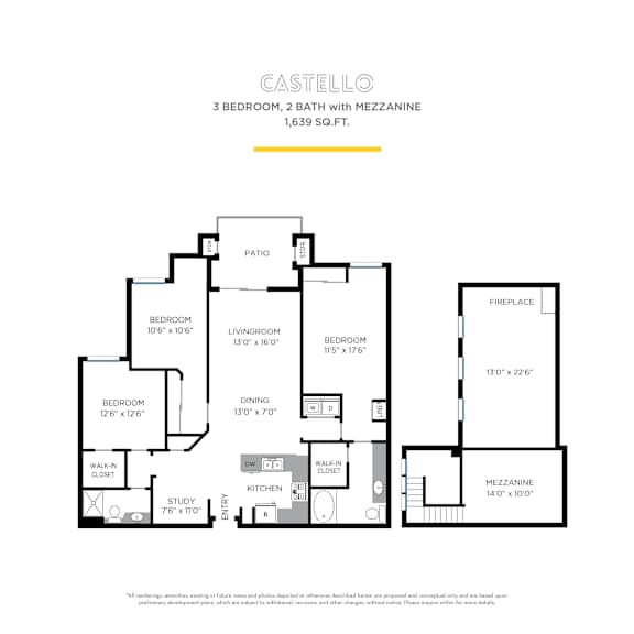 Castello with Mezzanine Floor Plan at La Jolla Crossroads Apartments, San Diego