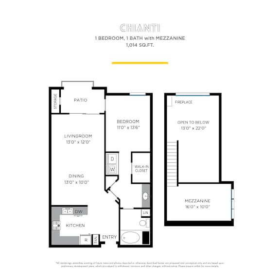 Chianti with Mezzanine Floor Plan at La Jolla Crossroads Apartments, San Diego, CA