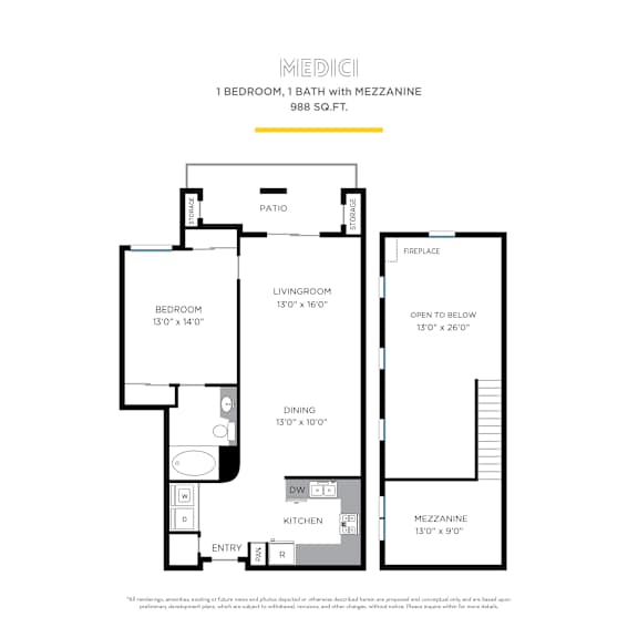 Medici with Mezzanine Floor Plan at La Jolla Crossroads Apartments, California