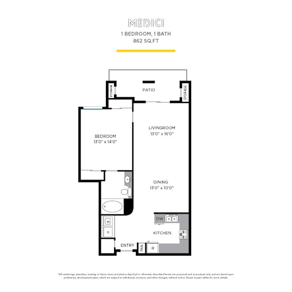 Medici Floor Plan at La Jolla Crossroads Apartments, San Diego, 92122