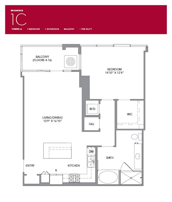 1C Floor Plan at LUX by Garden*, California