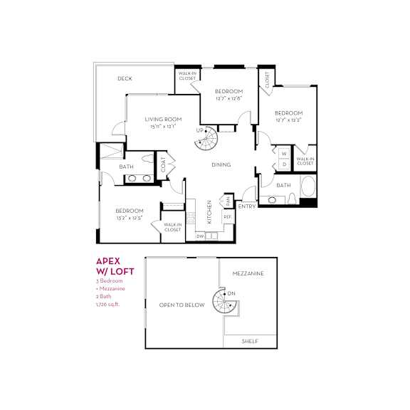Three bed two bathroom floorplan with loft at Metropolis Apartments, IRVINE, California