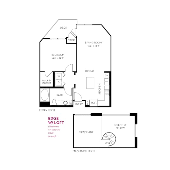 One bedroom 1 bath floorplan with mezzanine at Metropolis Apartments, California, 92614