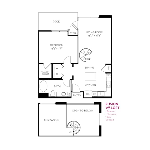 One bed one bathroom floorplan with loft at Metropolis Apartments, IRVINE, CA 92614