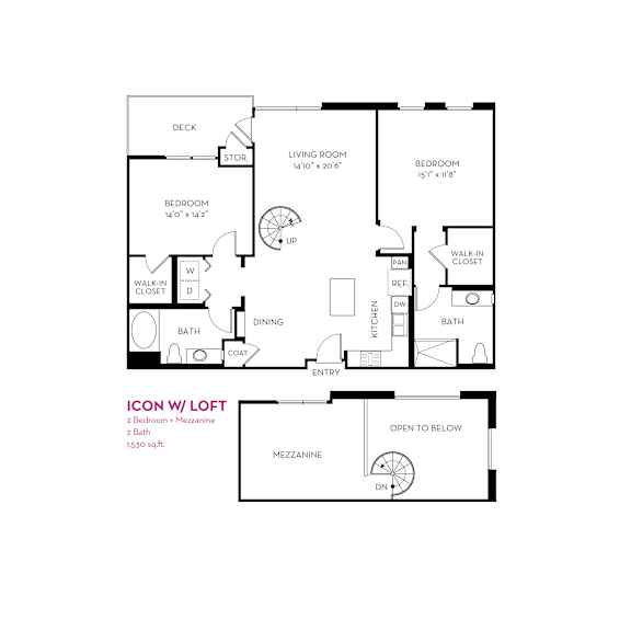 2 bedroom two bathroom floorplan with mezzanine at Metropolis Apartments, IRVINE, CA