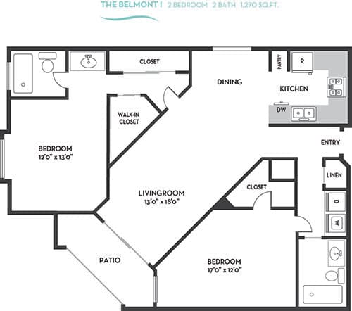 Belmont I Floor Plan at La Regencia Apartments, San Diego, CA