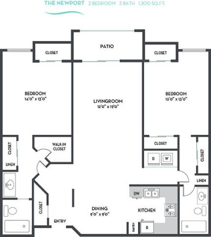 Newport Floor Plan at La Regencia Apartments, California, 92122