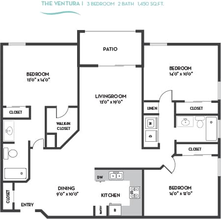 Ventura I Floor Plan at La Regencia Apartments, San Diego, CA, 92122