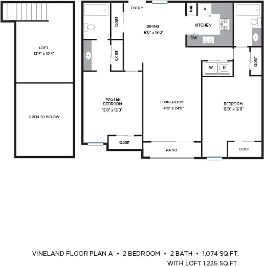 2 Bed Floorplan at Vineland Gardens, Studio City, 91602