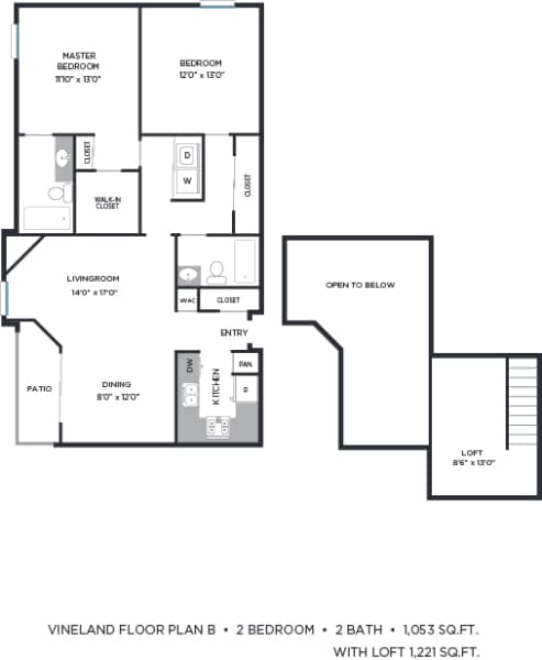 2 Bedroom Floorplan at Vineland Gardens, Studio City, California