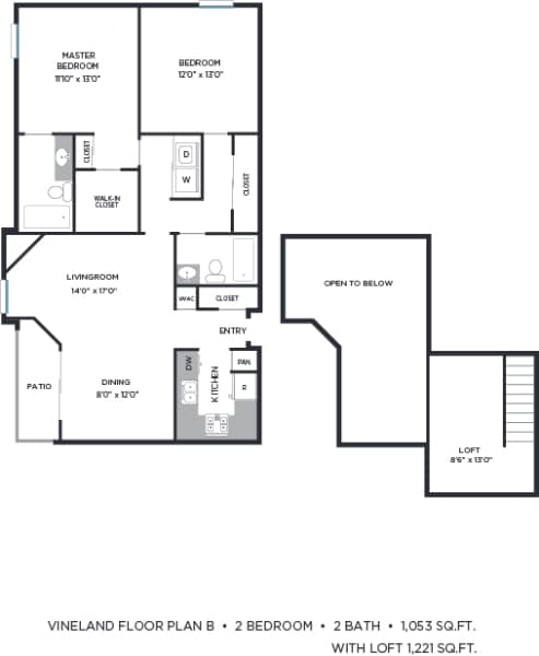 Two Bed Floorplan at Vineland Gardens, California, 91602