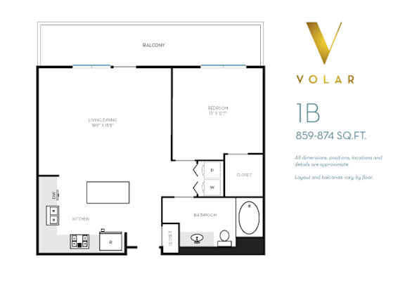 1B Floor Plan at Volar Apartments, Irvine, 92612