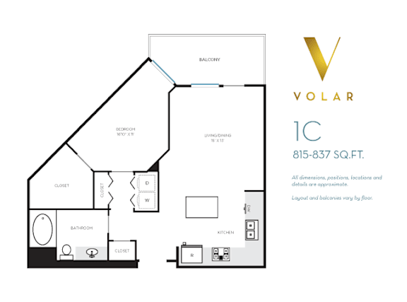 1C Floor Plan at Volar Apartments, Irvine California