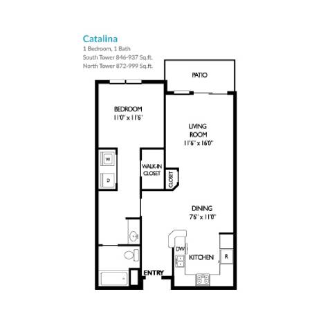 Catalina Floor Plan at Towers at Costa Verde Apartments, San Diego, California