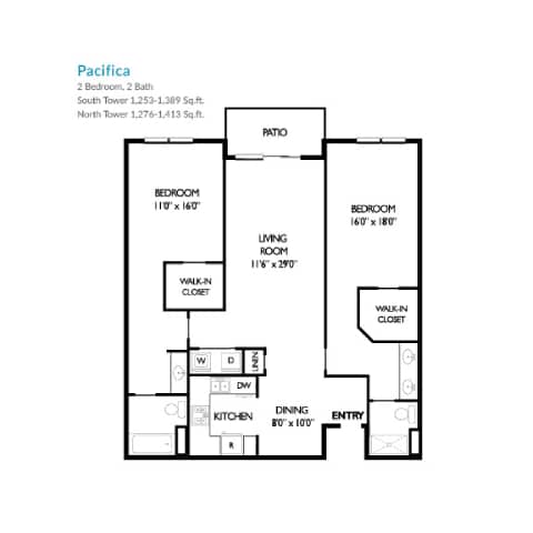 Pacifica Floor Plan at Towers at Costa Verde Apartments, California