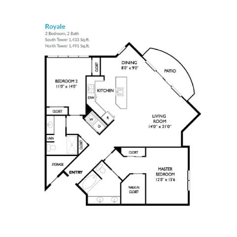 Royale Floor Plan at Towers at Costa Verde Apartments, San Diego, California
