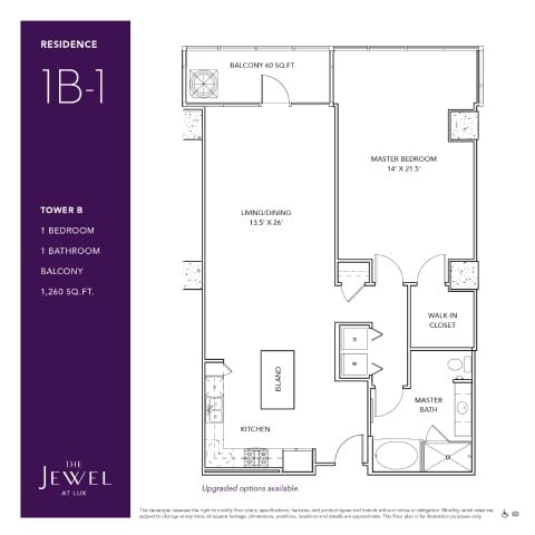 1B-1 Floor Plan at LUX by Garden*, San Diego, CA, 92122