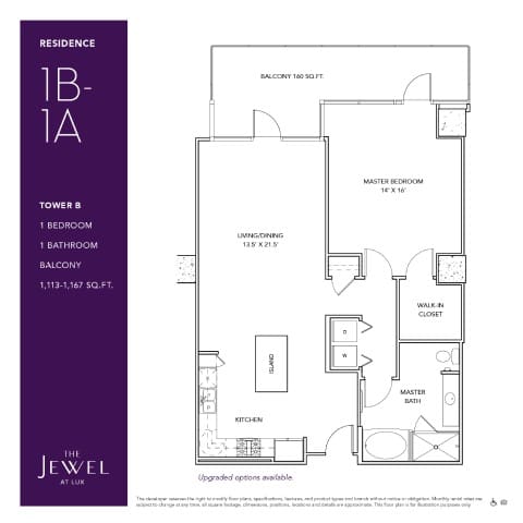 1B-1 Floor Plan at LUX by Garden*, San Diego, CA