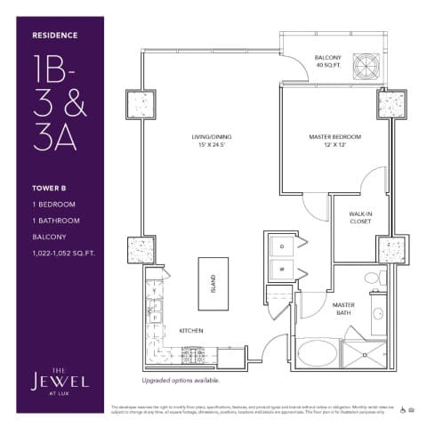 1B-3 Floor Plan at LUX by Garden*, San Diego, California
