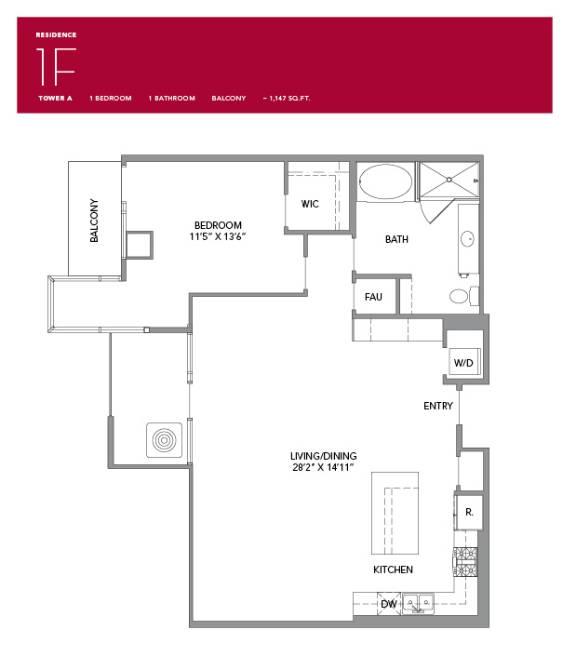 1F Floor Plan at LUX by Garden*, San Diego, CA