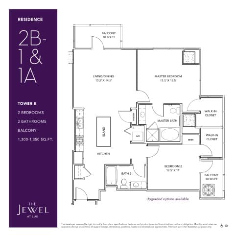 2B1 Floor Plan at LUX by Garden*, San Diego, CA, 92122