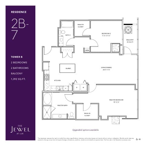 2B-7 Floor Plan at LUX by Garden*, San Diego, CA, 92122