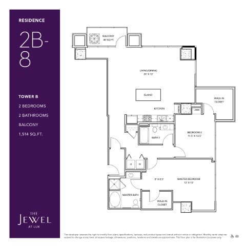 2B-8 Floor Plan at LUX by Garden*, San Diego, CA