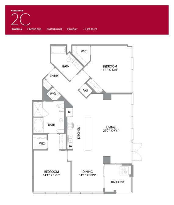 2C Floor Plan at LUX by Garden*, California