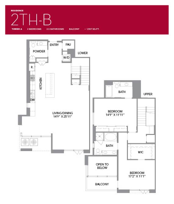 2TH-B Floor Plan at LUX by Garden*, San Diego, CA