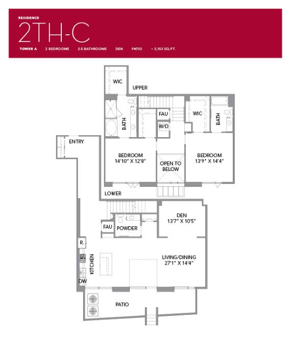 2TH-C Floor Plan at LUX by Garden*, San Diego, California