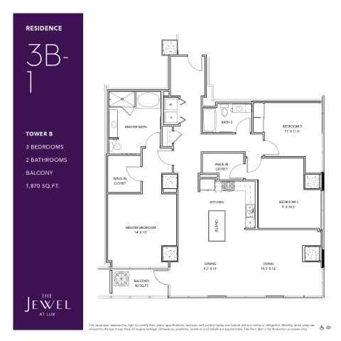 3B1 Floor Plan at LUX by Garden*, San Diego, CA