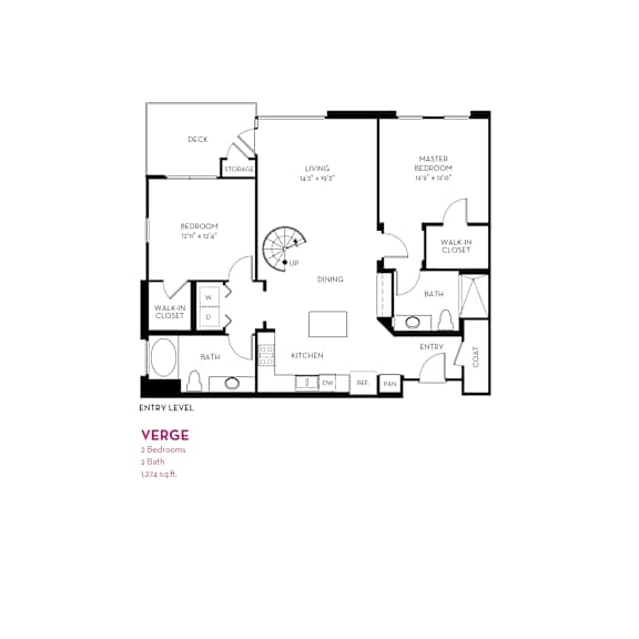 Verge floor plan with two bedrooms and spiral staircase at Metropolis Apartments, IRVINE, California