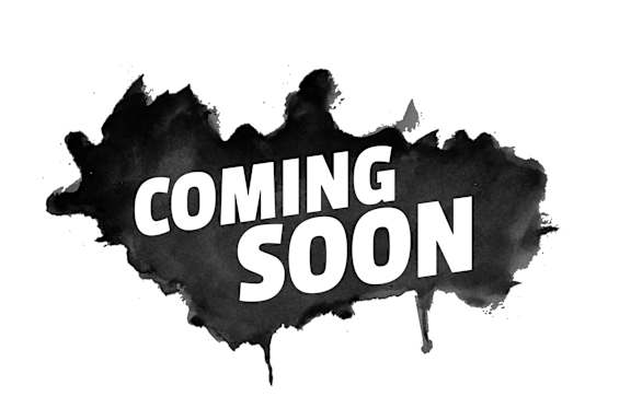 A black ink splatter with the words "COMING SOON" written in white.
