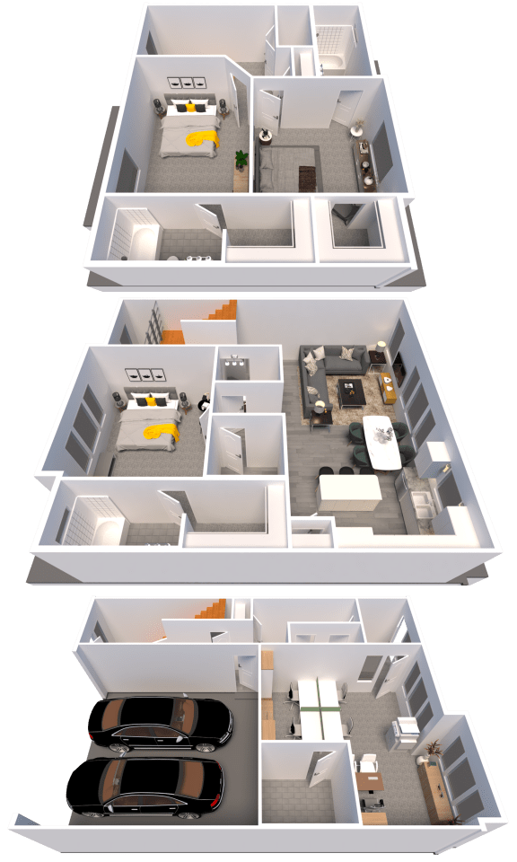 a 3d rendering of 3d floor plans of a house